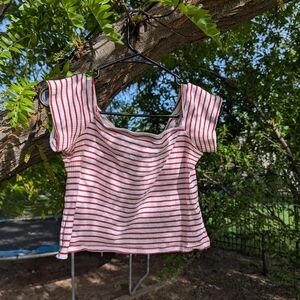 Divided Red and White Sleeveless Fitted Crop Blouse